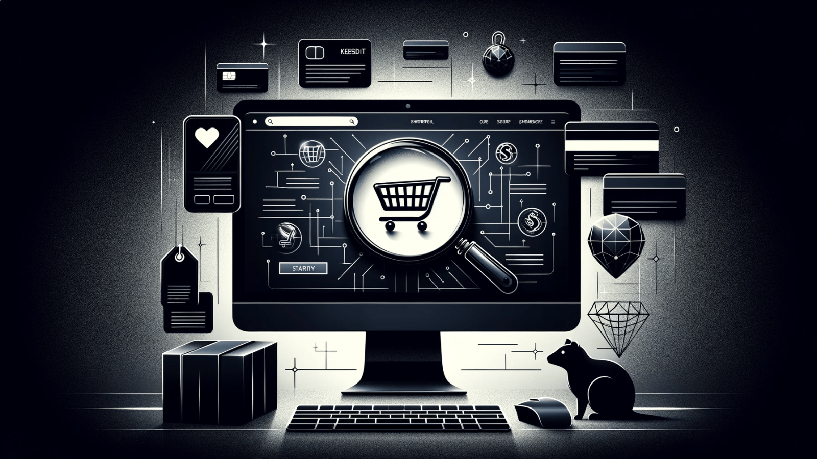 Ein stilisiertes Bild eines Computerbildschirms als Symbol für Shopsystemeauswahl