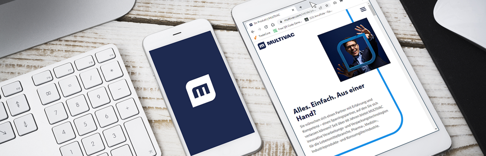 Tablet und Smartphone zeigen Multivac Homepage