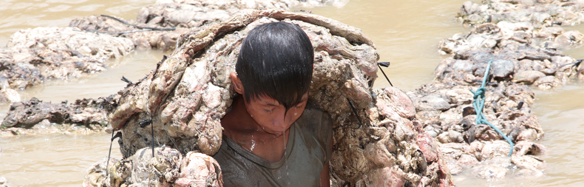 Junge arbeitet im Wasser - Referenz Banner Kindernofhilfe